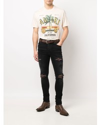 hellbeige bedrucktes T-Shirt mit einem Rundhalsausschnitt von Amiri