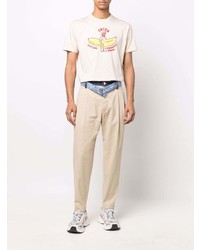 hellbeige bedrucktes T-Shirt mit einem Rundhalsausschnitt von DSQUARED2