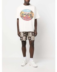 hellbeige bedrucktes T-Shirt mit einem Rundhalsausschnitt von Rhude