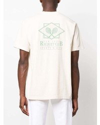 hellbeige bedrucktes T-Shirt mit einem Rundhalsausschnitt von Sporty & Rich