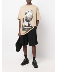 hellbeige bedrucktes T-Shirt mit einem Rundhalsausschnitt von Undercover