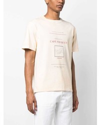 hellbeige bedrucktes T-Shirt mit einem Rundhalsausschnitt von Nick Fouquet