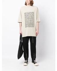 hellbeige bedrucktes T-Shirt mit einem Rundhalsausschnitt von Rick Owens DRKSHDW