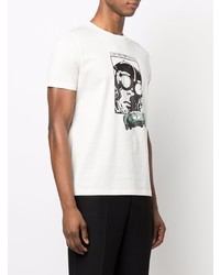 hellbeige bedrucktes T-Shirt mit einem Rundhalsausschnitt von Emporio Armani