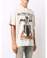 hellbeige bedrucktes T-Shirt mit einem Rundhalsausschnitt von Represent