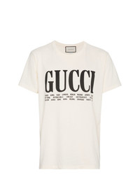 hellbeige bedrucktes T-Shirt mit einem Rundhalsausschnitt von Gucci