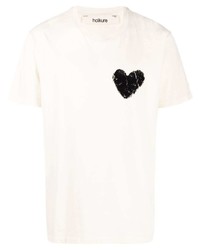 hellbeige bedrucktes T-Shirt mit einem Rundhalsausschnitt von Haikure