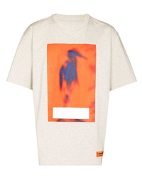 hellbeige bedrucktes T-Shirt mit einem Rundhalsausschnitt von Heron Preston