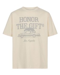 hellbeige bedrucktes T-Shirt mit einem Rundhalsausschnitt von HONOR THE GIFT