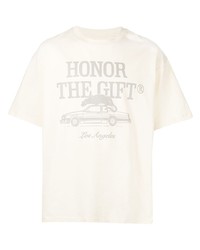 hellbeige bedrucktes T-Shirt mit einem Rundhalsausschnitt von HONOR THE GIFT