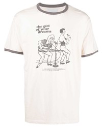 hellbeige bedrucktes T-Shirt mit einem Rundhalsausschnitt von Htc Los Angeles