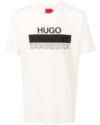 hellbeige bedrucktes T-Shirt mit einem Rundhalsausschnitt von Hugo