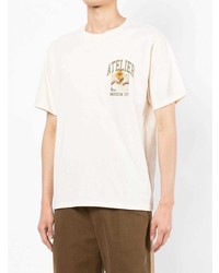 hellbeige bedrucktes T-Shirt mit einem Rundhalsausschnitt von Musium Div.