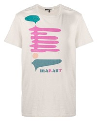 hellbeige bedrucktes T-Shirt mit einem Rundhalsausschnitt von Isabel Marant