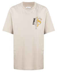 hellbeige bedrucktes T-Shirt mit einem Rundhalsausschnitt von Izzue