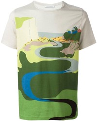 hellbeige bedrucktes T-Shirt mit einem Rundhalsausschnitt von J.W.Anderson