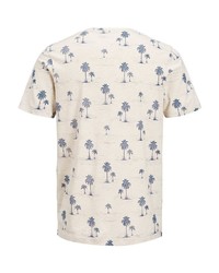 hellbeige bedrucktes T-Shirt mit einem Rundhalsausschnitt von Jack & Jones