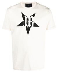 hellbeige bedrucktes T-Shirt mit einem Rundhalsausschnitt von John Richmond