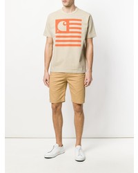 hellbeige bedrucktes T-Shirt mit einem Rundhalsausschnitt von Junya Watanabe MAN