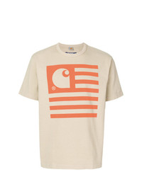 hellbeige bedrucktes T-Shirt mit einem Rundhalsausschnitt von Junya Watanabe MAN