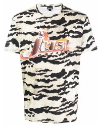 hellbeige bedrucktes T-Shirt mit einem Rundhalsausschnitt von Just Cavalli