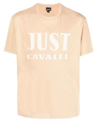 hellbeige bedrucktes T-Shirt mit einem Rundhalsausschnitt von Just Cavalli