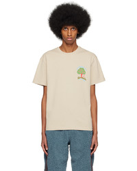 hellbeige bedrucktes T-Shirt mit einem Rundhalsausschnitt von JW Anderson