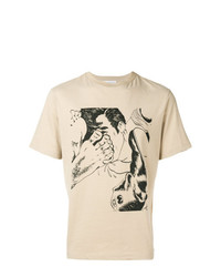 hellbeige bedrucktes T-Shirt mit einem Rundhalsausschnitt von JW Anderson