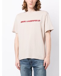 hellbeige bedrucktes T-Shirt mit einem Rundhalsausschnitt von Karl Lagerfeld