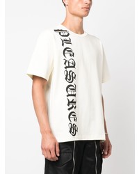 hellbeige bedrucktes T-Shirt mit einem Rundhalsausschnitt von Pleasures