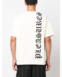 hellbeige bedrucktes T-Shirt mit einem Rundhalsausschnitt von Pleasures