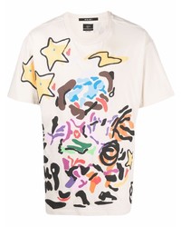 hellbeige bedrucktes T-Shirt mit einem Rundhalsausschnitt von Ksubi