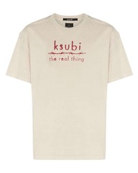 hellbeige bedrucktes T-Shirt mit einem Rundhalsausschnitt von Ksubi