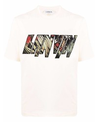 hellbeige bedrucktes T-Shirt mit einem Rundhalsausschnitt von Lanvin