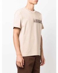 hellbeige bedrucktes T-Shirt mit einem Rundhalsausschnitt von Jacquemus