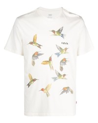 hellbeige bedrucktes T-Shirt mit einem Rundhalsausschnitt von Levi's