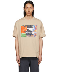 hellbeige bedrucktes T-Shirt mit einem Rundhalsausschnitt von Li-Ning