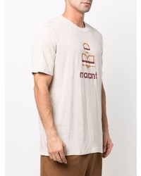 hellbeige bedrucktes T-Shirt mit einem Rundhalsausschnitt von Isabel Marant