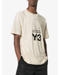 hellbeige bedrucktes T-Shirt mit einem Rundhalsausschnitt von Y-3