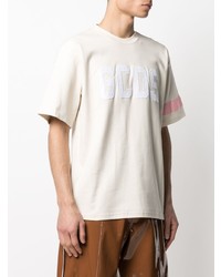 hellbeige bedrucktes T-Shirt mit einem Rundhalsausschnitt von Gcds