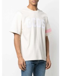 hellbeige bedrucktes T-Shirt mit einem Rundhalsausschnitt von Gcds