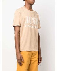 hellbeige bedrucktes T-Shirt mit einem Rundhalsausschnitt von Just Cavalli