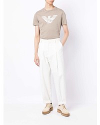 hellbeige bedrucktes T-Shirt mit einem Rundhalsausschnitt von Emporio Armani