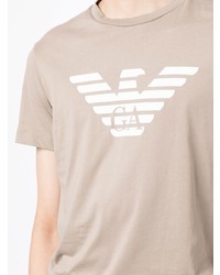 hellbeige bedrucktes T-Shirt mit einem Rundhalsausschnitt von Emporio Armani