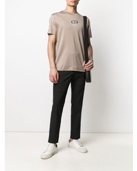 hellbeige bedrucktes T-Shirt mit einem Rundhalsausschnitt von Emporio Armani