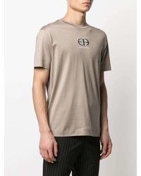 hellbeige bedrucktes T-Shirt mit einem Rundhalsausschnitt von Emporio Armani