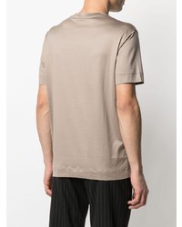 hellbeige bedrucktes T-Shirt mit einem Rundhalsausschnitt von Emporio Armani