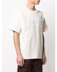 hellbeige bedrucktes T-Shirt mit einem Rundhalsausschnitt von Gcds