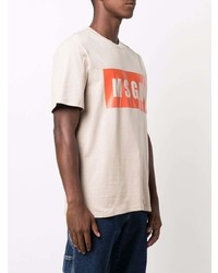 hellbeige bedrucktes T-Shirt mit einem Rundhalsausschnitt von MSGM