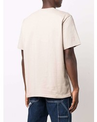 hellbeige bedrucktes T-Shirt mit einem Rundhalsausschnitt von MSGM